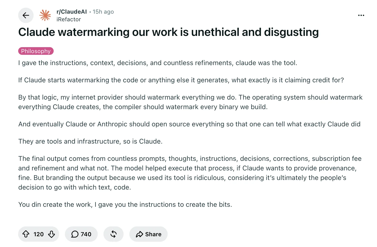 Claude AI Watermarking: Reddit user questions what Claude watermarking means for human authorship and AI-assisted work