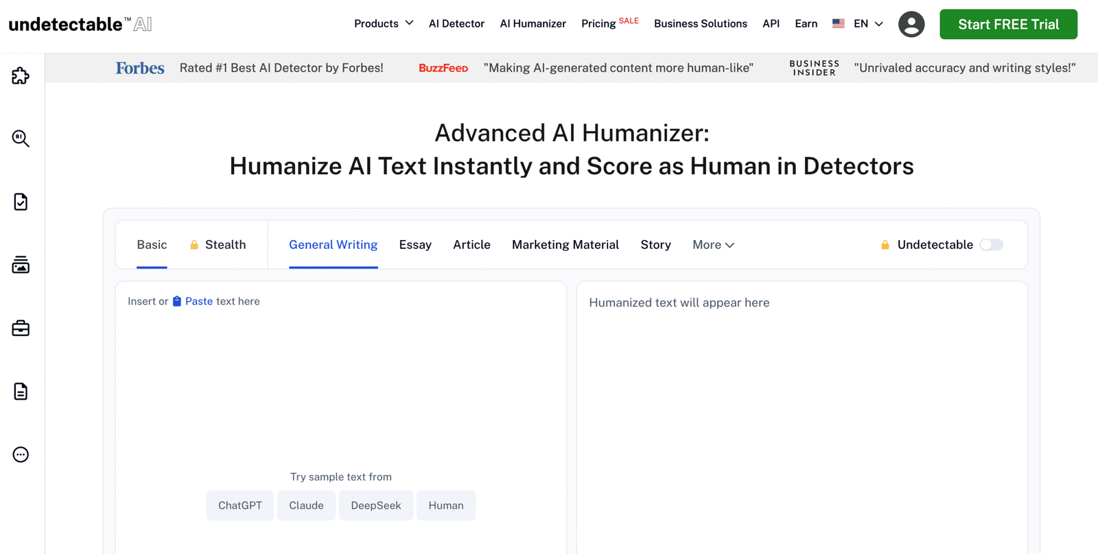 Undetectable AI interface screenshot