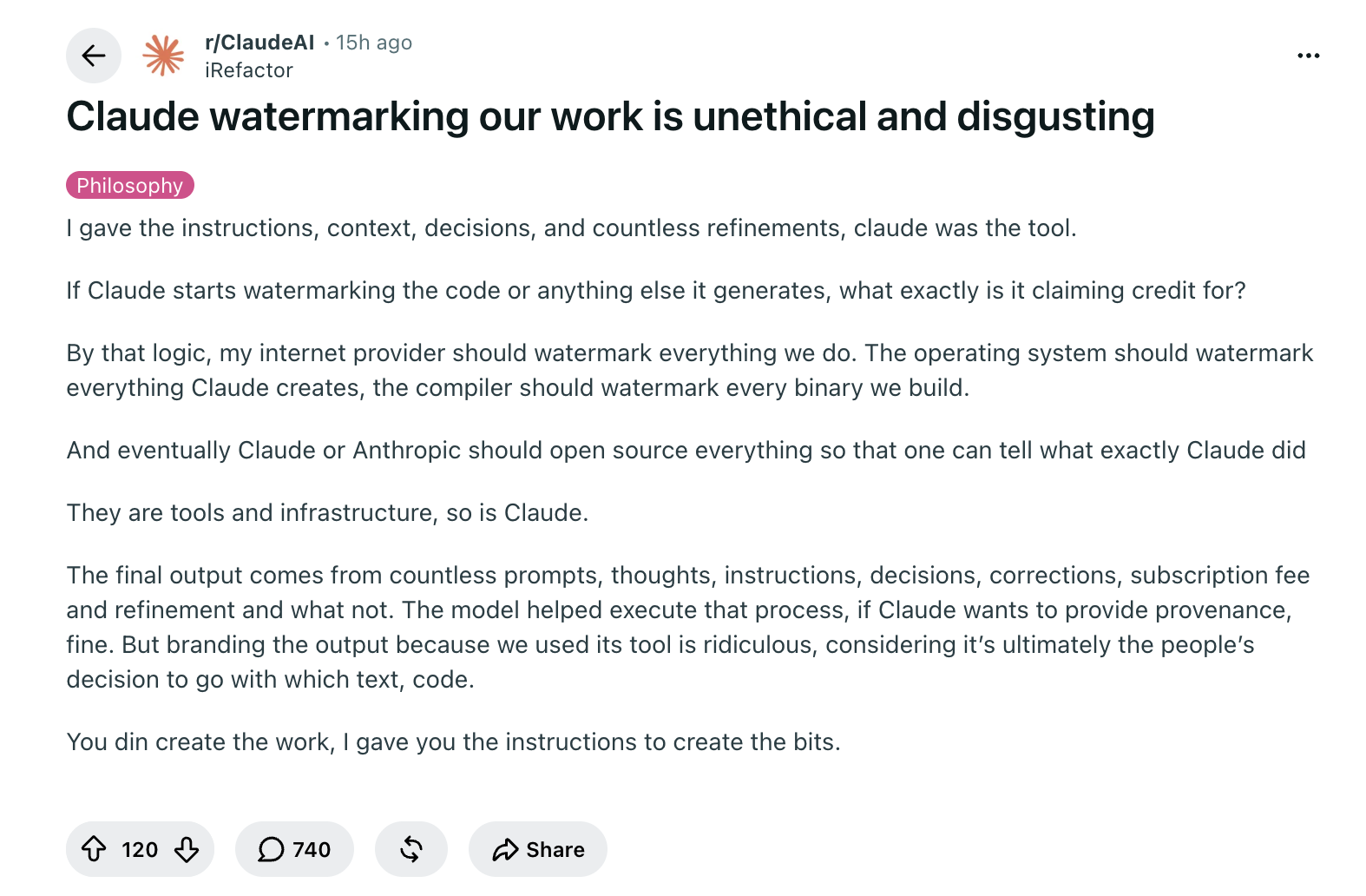Claude AI Watermarking: Reddit user questions what Claude watermarking means for human authorship and AI-assisted work