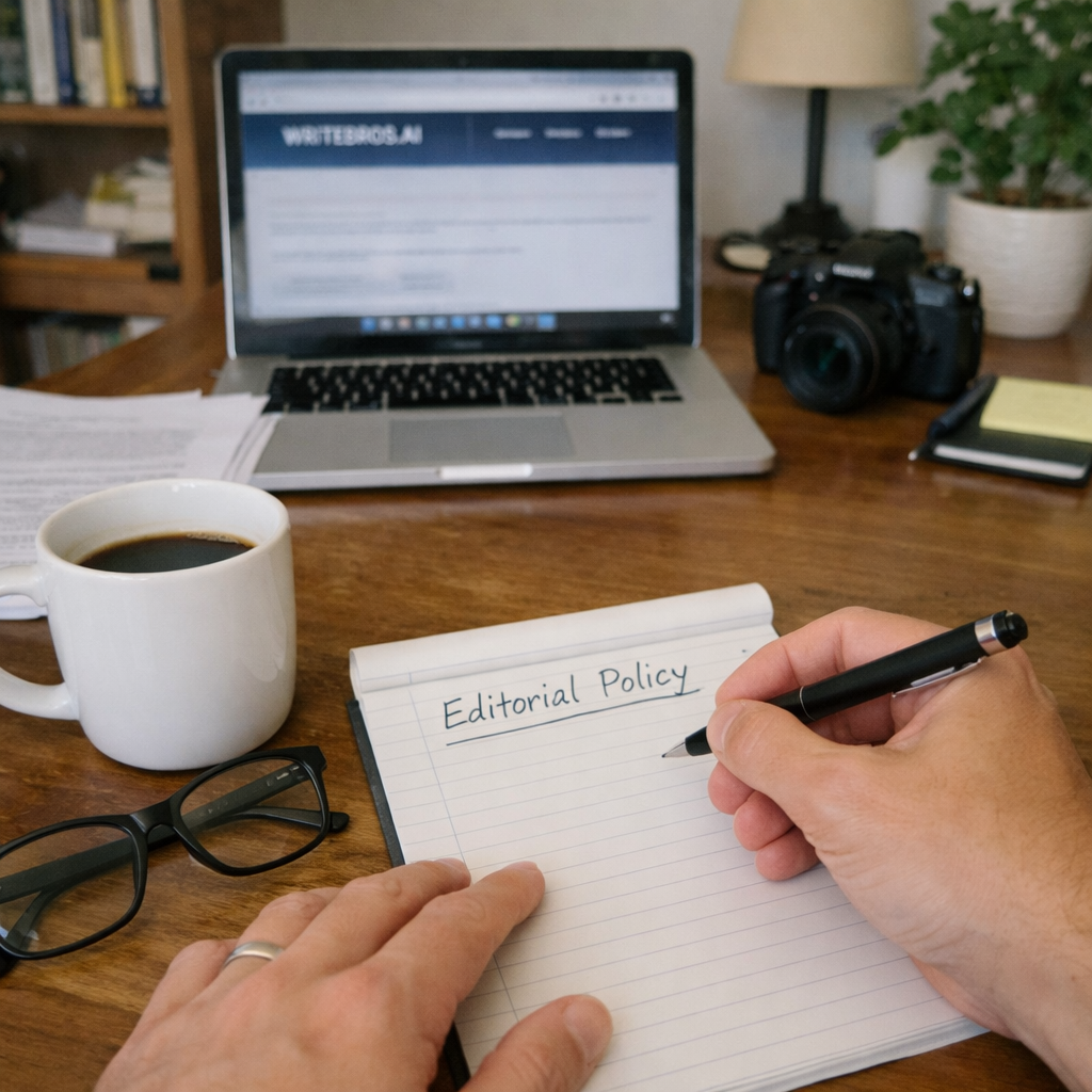 Editorial workspace representing WriteBros.ai editorial standards and content review process